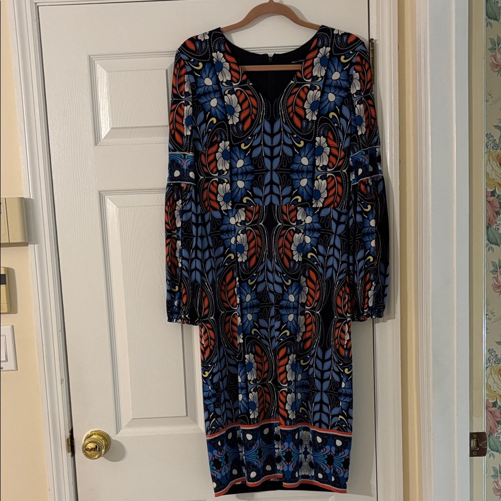 Maggy London Vibrant Blue and Orange Long Sleeve Dress
